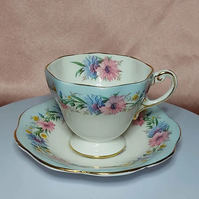 Antique Foley Bone China Tea Cup & Saucer "Cornflower"