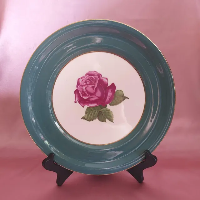 Vintage Melrose Pottery 22‑Kt Gold Trim Rose Plate