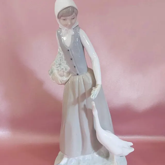 Vintage Porcelain Girl with Goose Figurine