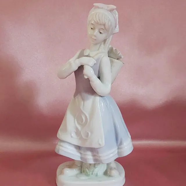 Vintage Porcelain Girl Figurine With Flower Basket