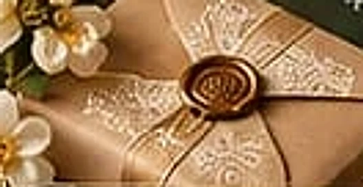 A letter sealed with wax beside white flowers